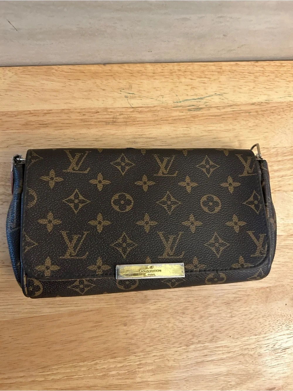 Designer Inspired Brown Monogram Canvas Clutch with Gold Plaque